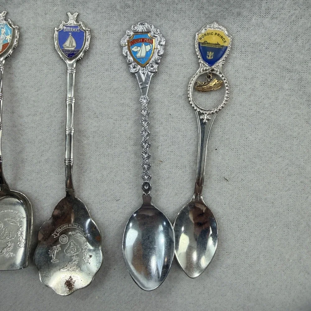 Vintage Souvenir Collector Spoons Lot of 7 California Georgia Bahamas Enamel